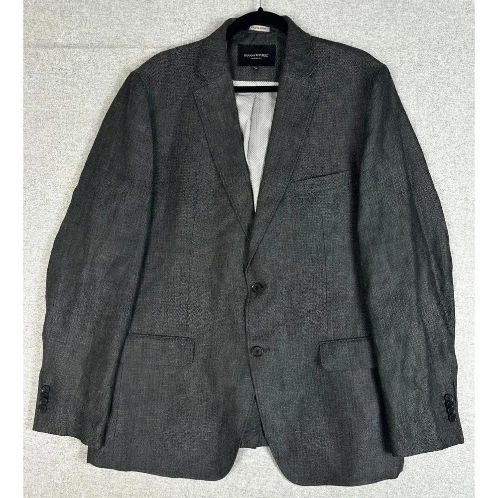 Banana Republic Linen Blazer Mens 44R Charcoal Herringbone Tailored Fit